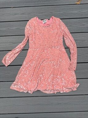 Self Esteem Girls Pink Lace Floral Long Sleeve Dress
